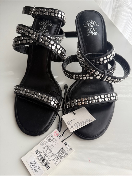 Zara Shoes - Zara sandals black leather genuine shoes studded Ludovic de saint Sernin 7.5